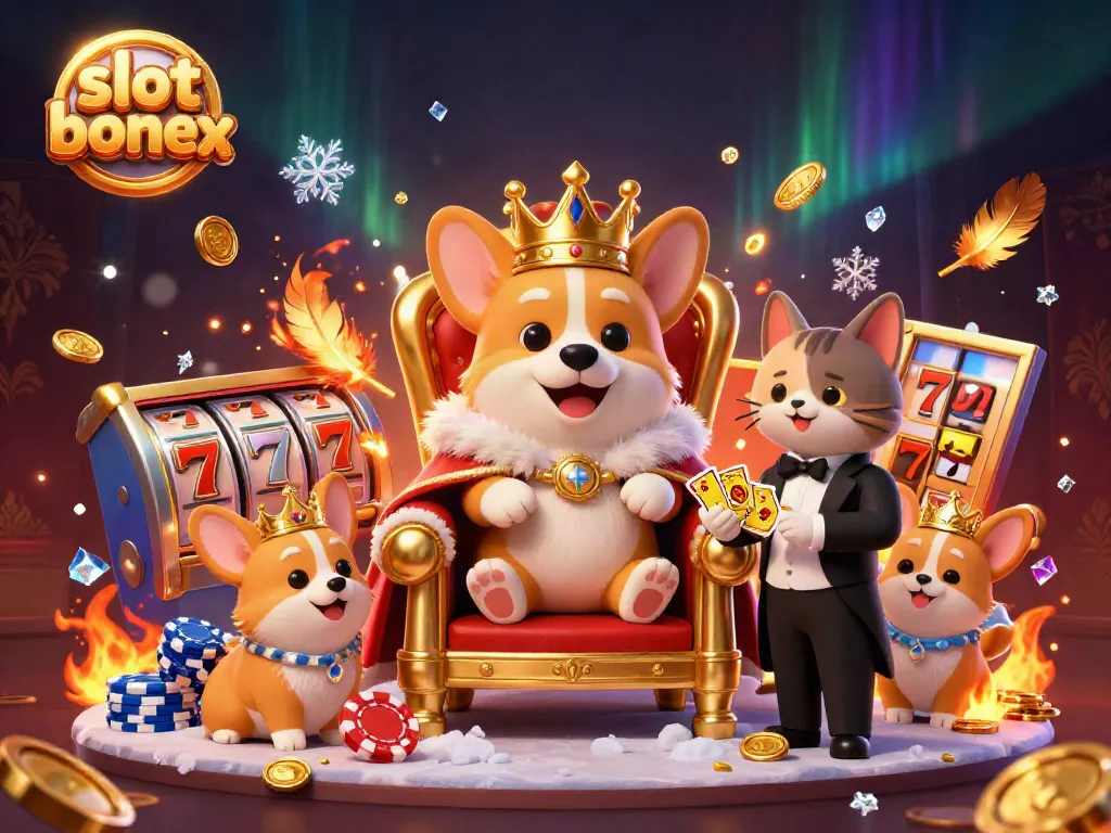 Experience the thrilling world of slot bonus games with our royal corgi illustration, showcasing vibrant casino elements.