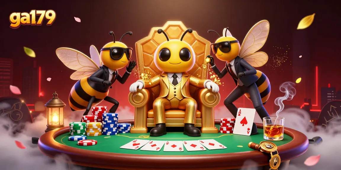 Engage with the vibrant scene of ga179, a mob boss bumblebee commanding a poker table alongside wasp bodyguards.