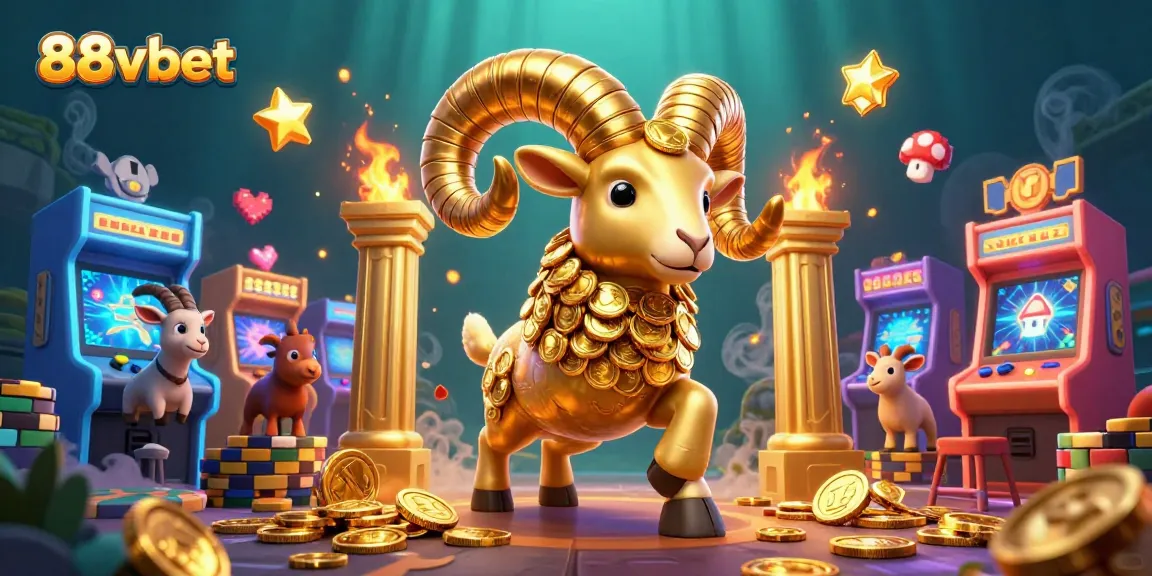 Experience the excitement at 88vbet with dynamic golden ram and casino-themed illustration.