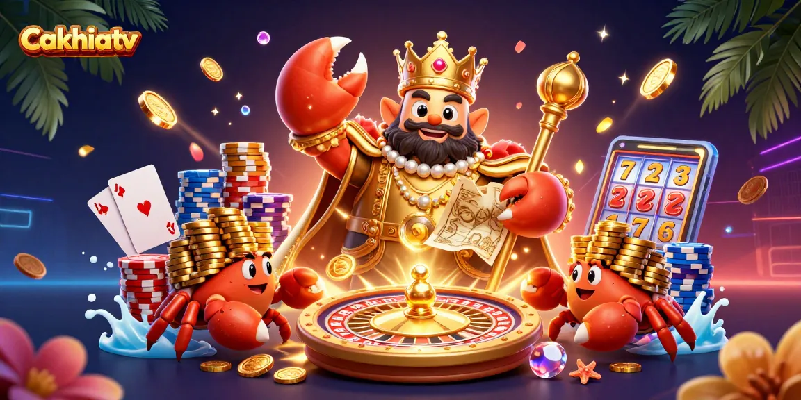 Cakhiatv features a vibrant scene with a golden crab emperor and treasure accents, ideal for casino excitement.